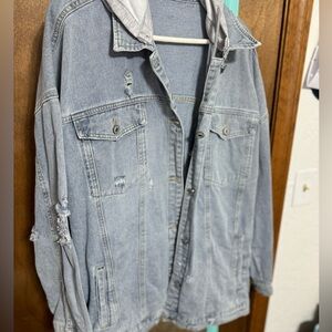 Distressed Jean Jacket 2XL detachable hood